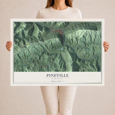 Map of Pineville, Kentucky, 24 x 36 inch unframed archival matte print