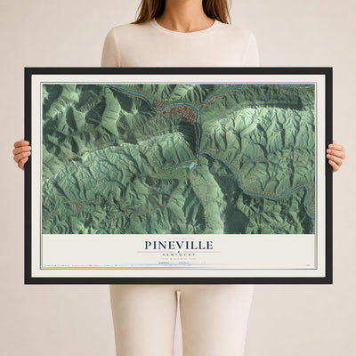 Map of Pineville, Kentucky, 24 x 36 inch print in a black wood frame