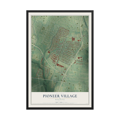 Map of Pioneer Village, Kentucky, 12 x 18 inch print in a black wood frame