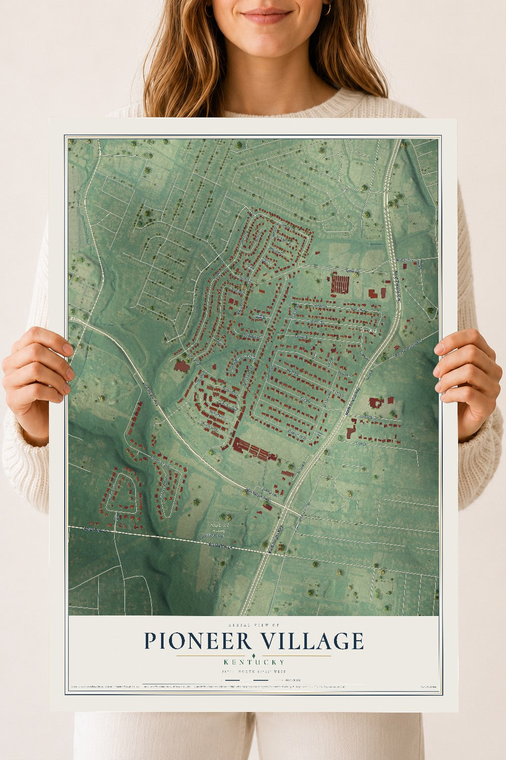 Map of Pioneer Village, Kentucky, 18 x 24 inch unframed archival matte print