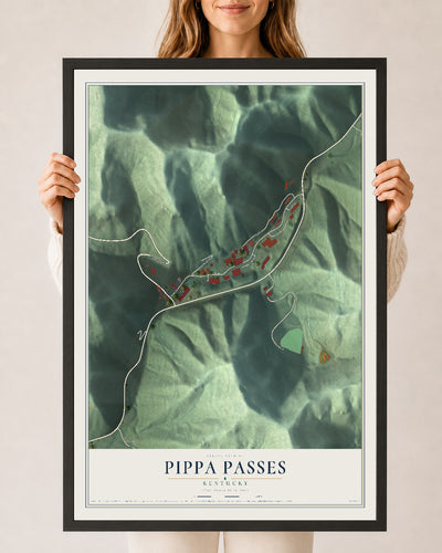 Map of Pippa Passes, Kentucky, 24 x 36 inch print in a black wood frame
