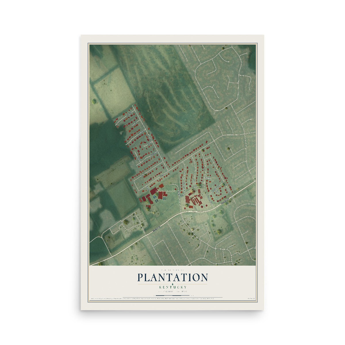 Map of Plantation, Kentucky, 12 x 18 inch unframed archival matte print