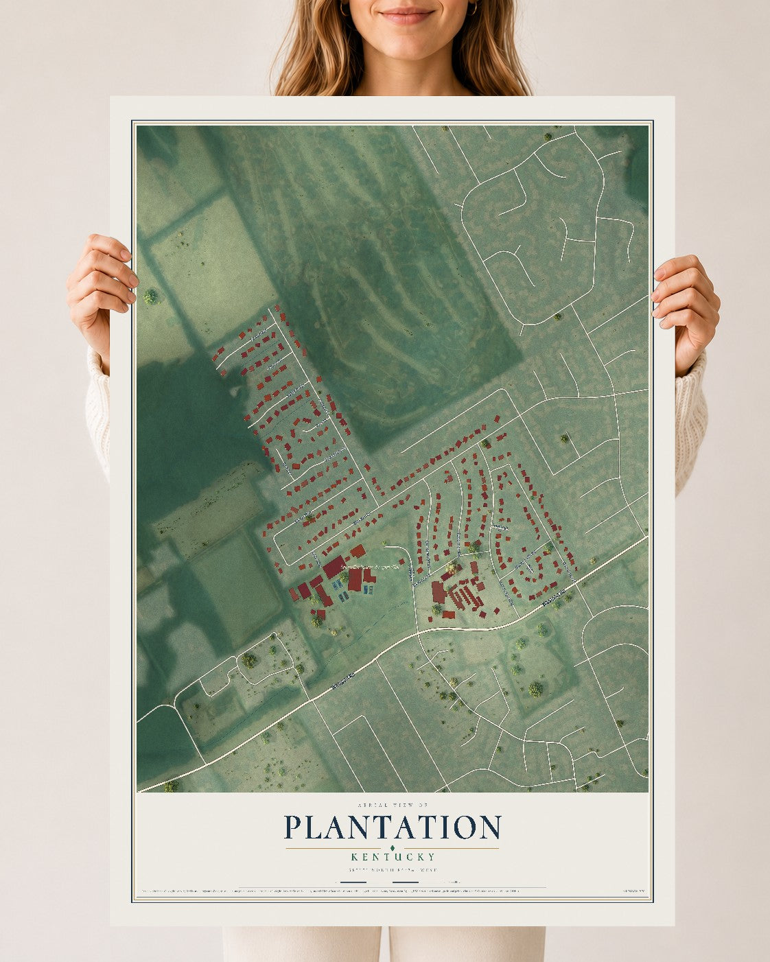 Map of Plantation, Kentucky, 24 x 36 inch unframed archival matte print