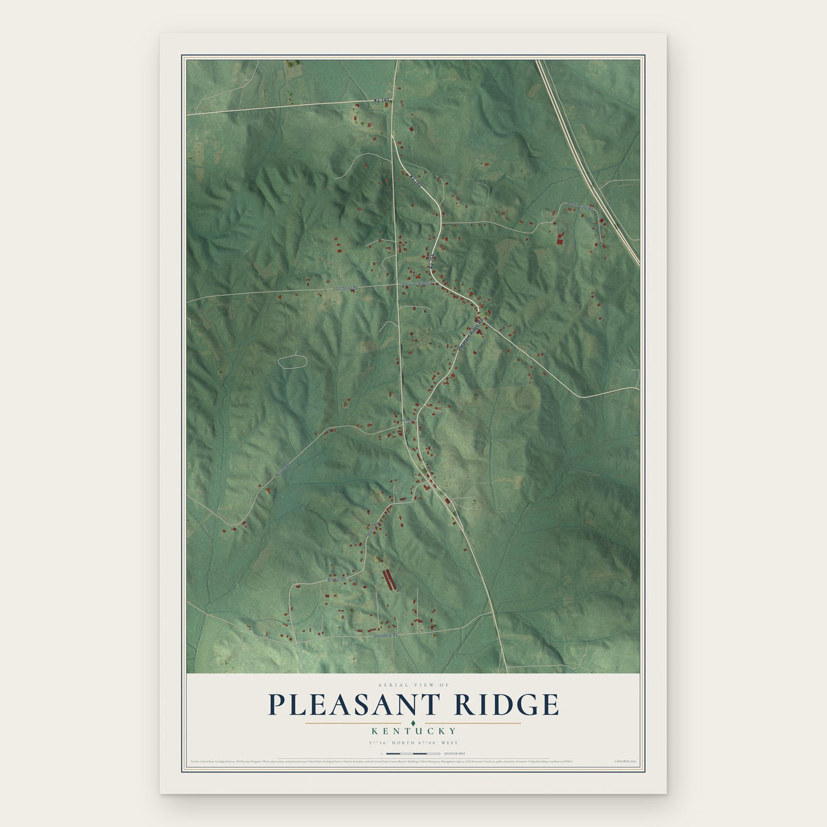 Pleasant Ridge, Kentucky map print, the full design