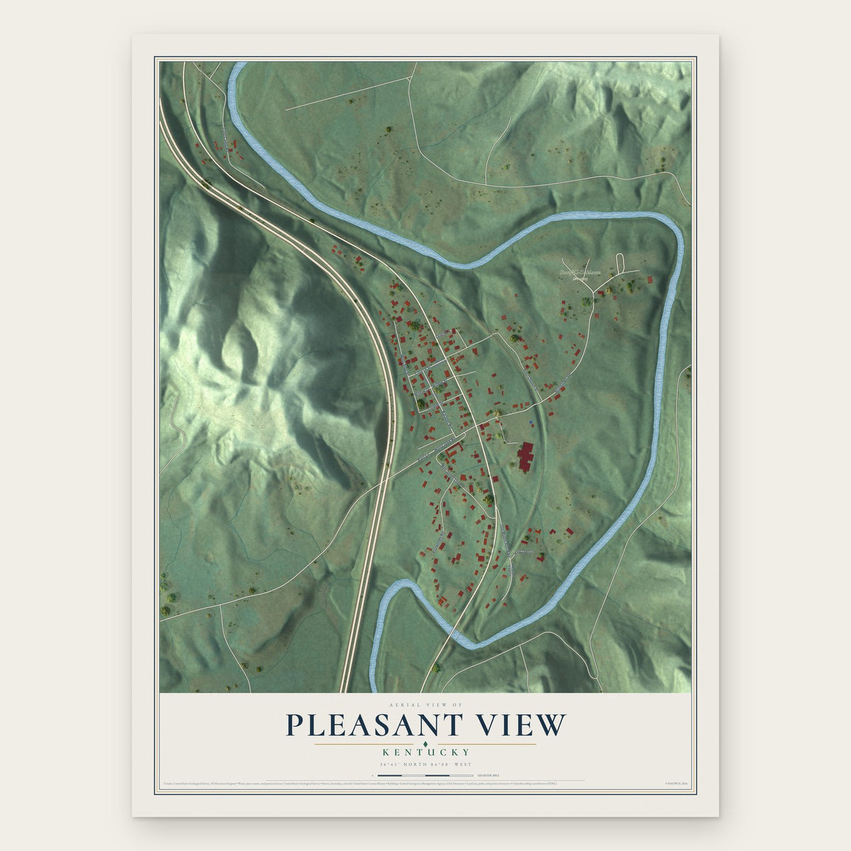 Pleasant View, Kentucky map print, the full design