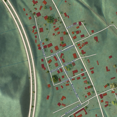 Close-up of the map of Pleasant View, Kentucky print showing street and building detail