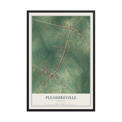 Map of Pleasureville, Kentucky, 12 x 18 inch print in a black wood frame