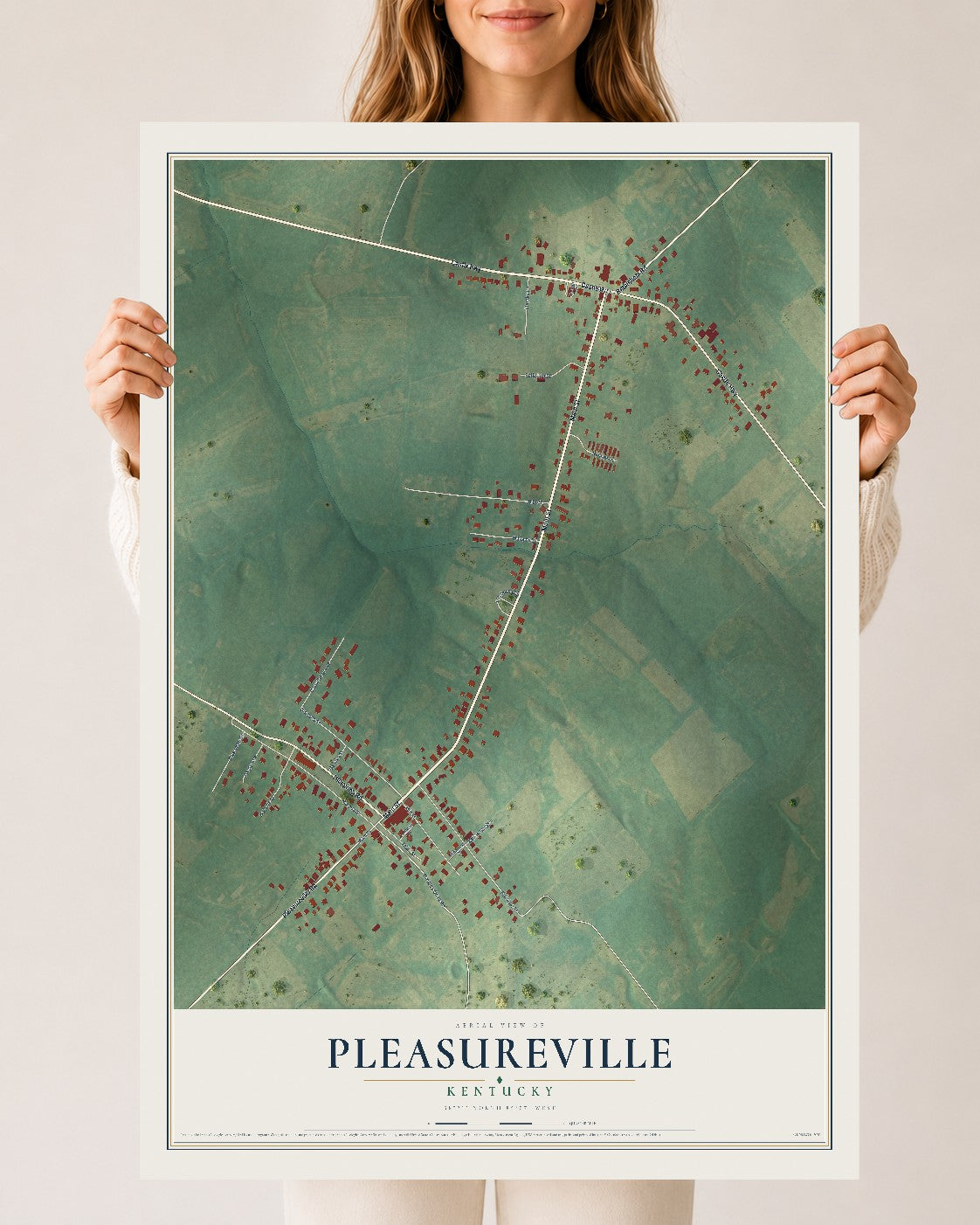 Map of Pleasureville, Kentucky, 24 x 36 inch unframed archival matte print
