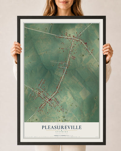 Map of Pleasureville, Kentucky, 24 x 36 inch print in a black wood frame