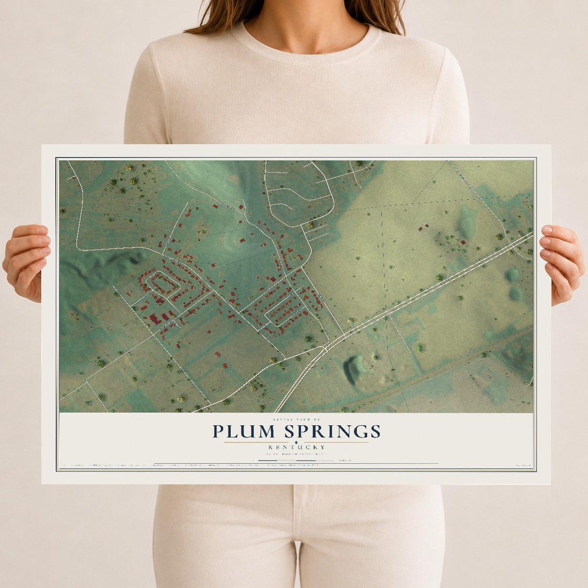 Map of Plum Springs, Kentucky, 12 x 18 inch unframed archival matte print