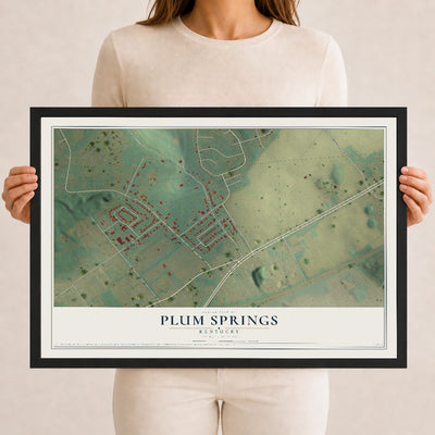 Map of Plum Springs, Kentucky, 12 x 18 inch print in a black wood frame