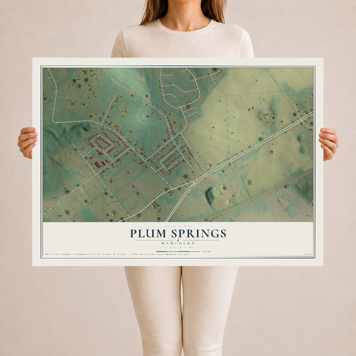 Map of Plum Springs, Kentucky, 24 x 36 inch unframed archival matte print