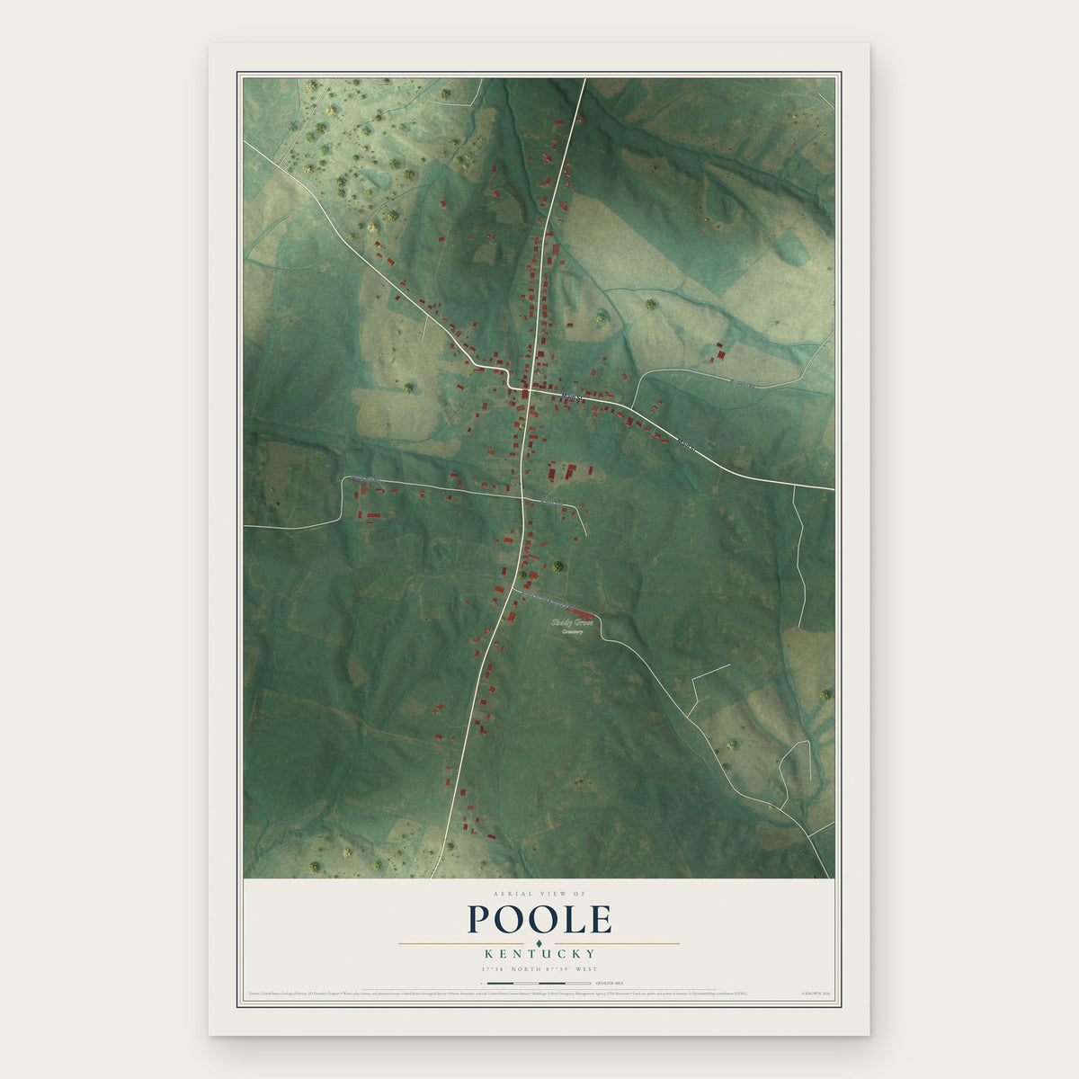 Poole, Kentucky map print, the full design