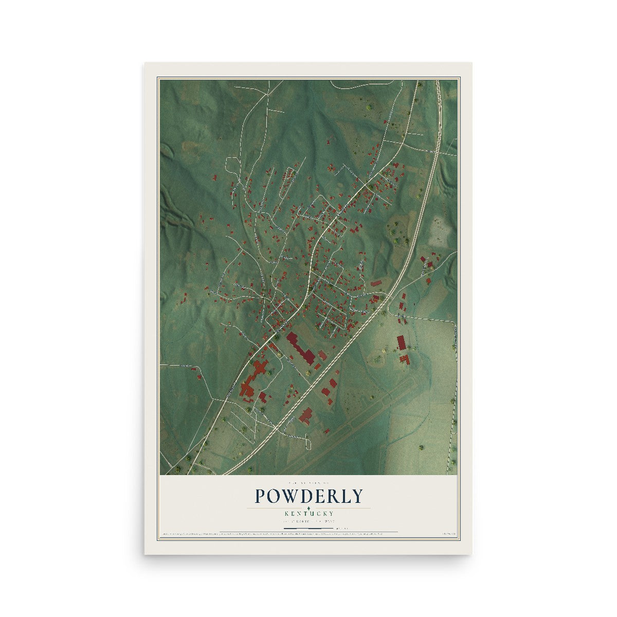 Map of Powderly, Kentucky, 12 x 18 inch unframed archival matte print