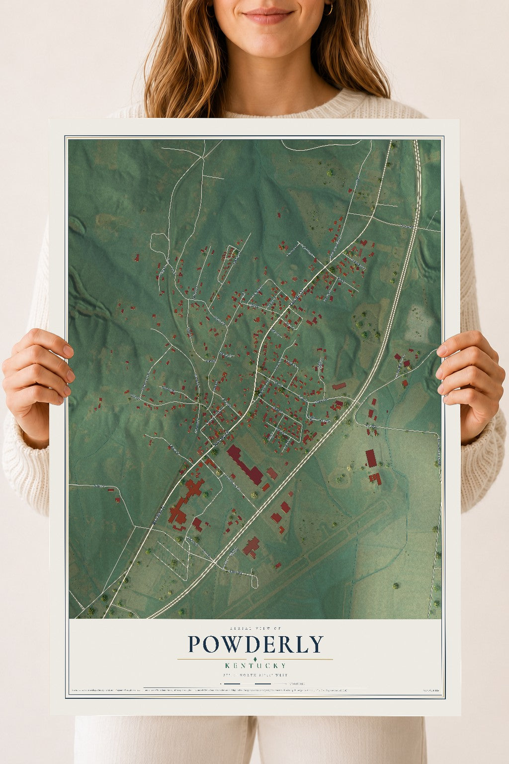 Map of Powderly, Kentucky, 18 x 24 inch unframed archival matte print