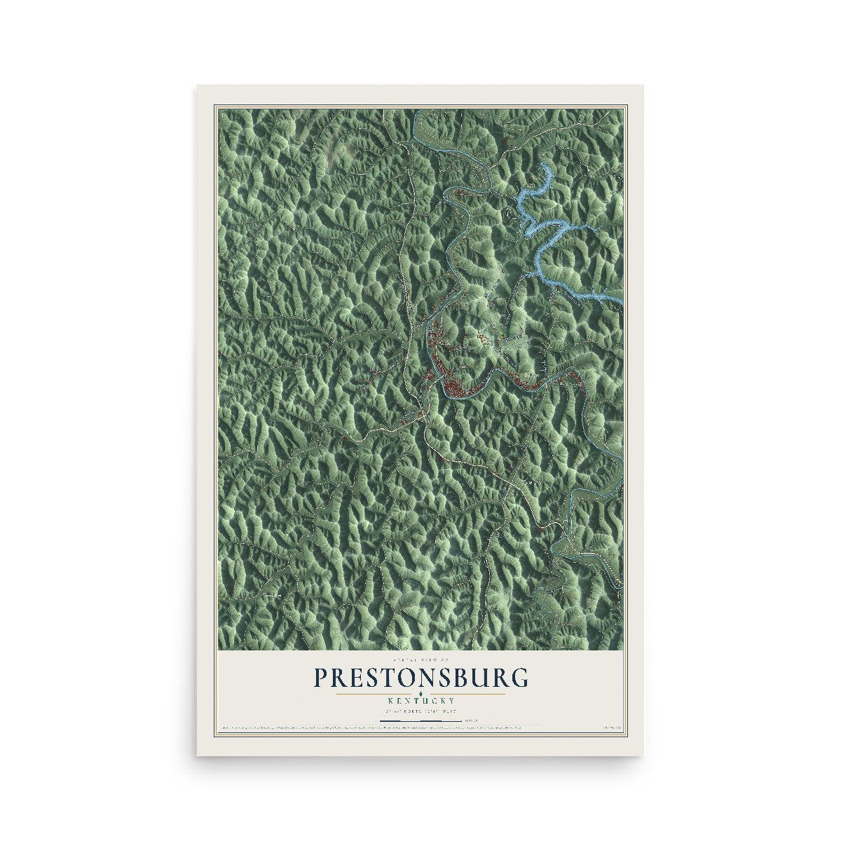 Map of Prestonsburg, Kentucky, 12 x 18 inch unframed archival matte print