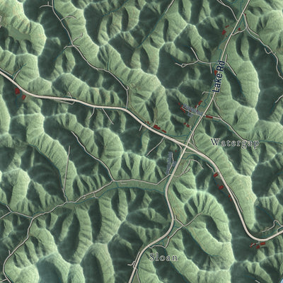 Close-up of the map of Prestonsburg, Kentucky print showing street and building detail