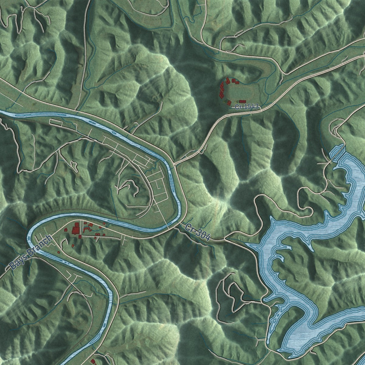 Second close-up of the map of Prestonsburg, Kentucky print showing more streets and buildings