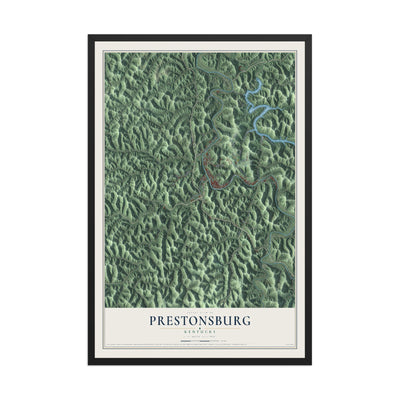 Map of Prestonsburg, Kentucky, 12 x 18 inch print in a black wood frame