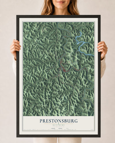 Map of Prestonsburg, Kentucky, 24 x 36 inch print in a black wood frame
