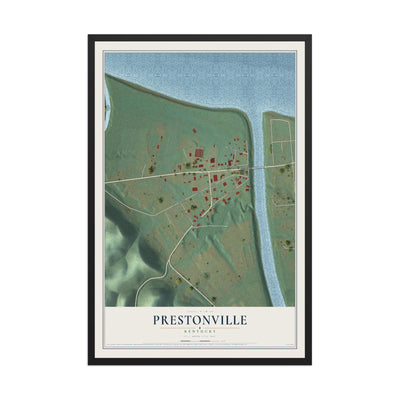 Map of Prestonville, Kentucky, 12 x 18 inch print in a black wood frame