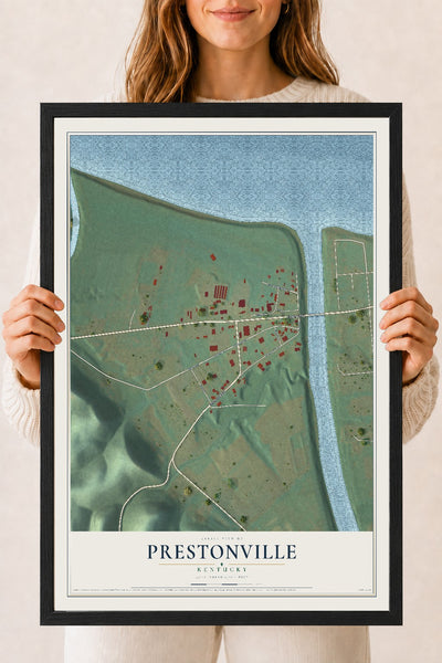 Map of Prestonville, Kentucky, 18 x 24 inch print in a black wood frame