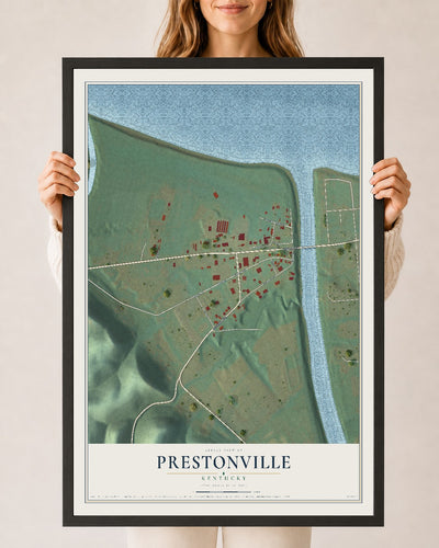 Map of Prestonville, Kentucky, 24 x 36 inch print in a black wood frame