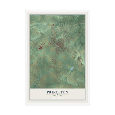 Map of Princeton, Kentucky, 12 x 18 inch print in a white wood frame