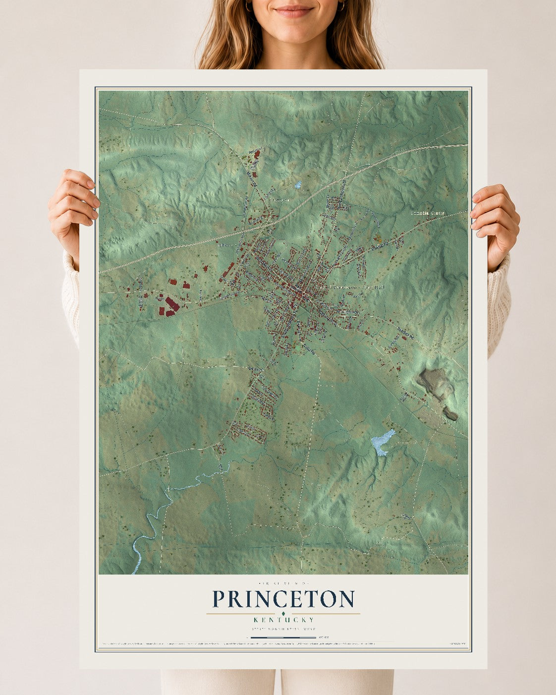 Map of Princeton, Kentucky, 24 x 36 inch unframed archival matte print