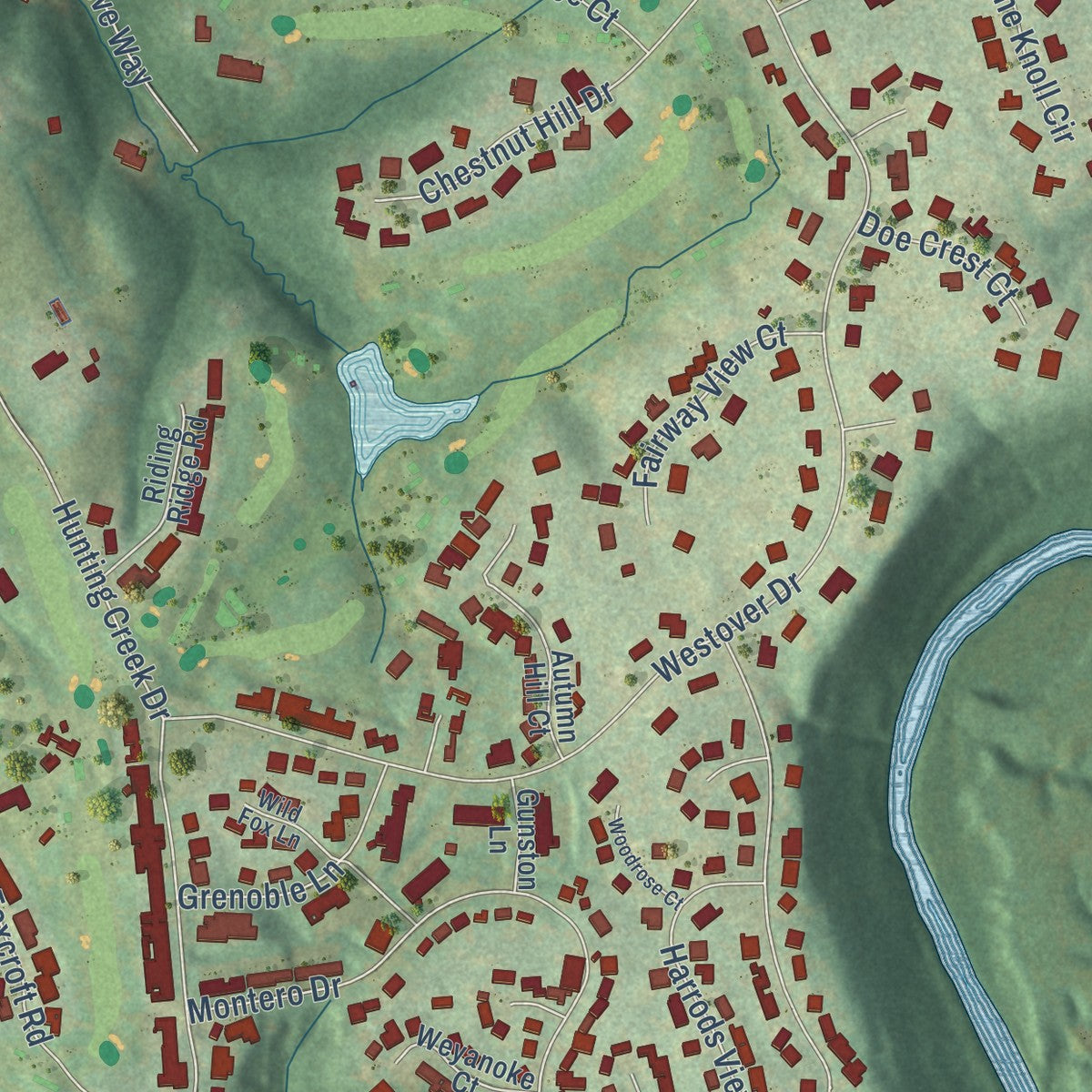 Close-up of the map of Prospect, Kentucky print showing street and building detail