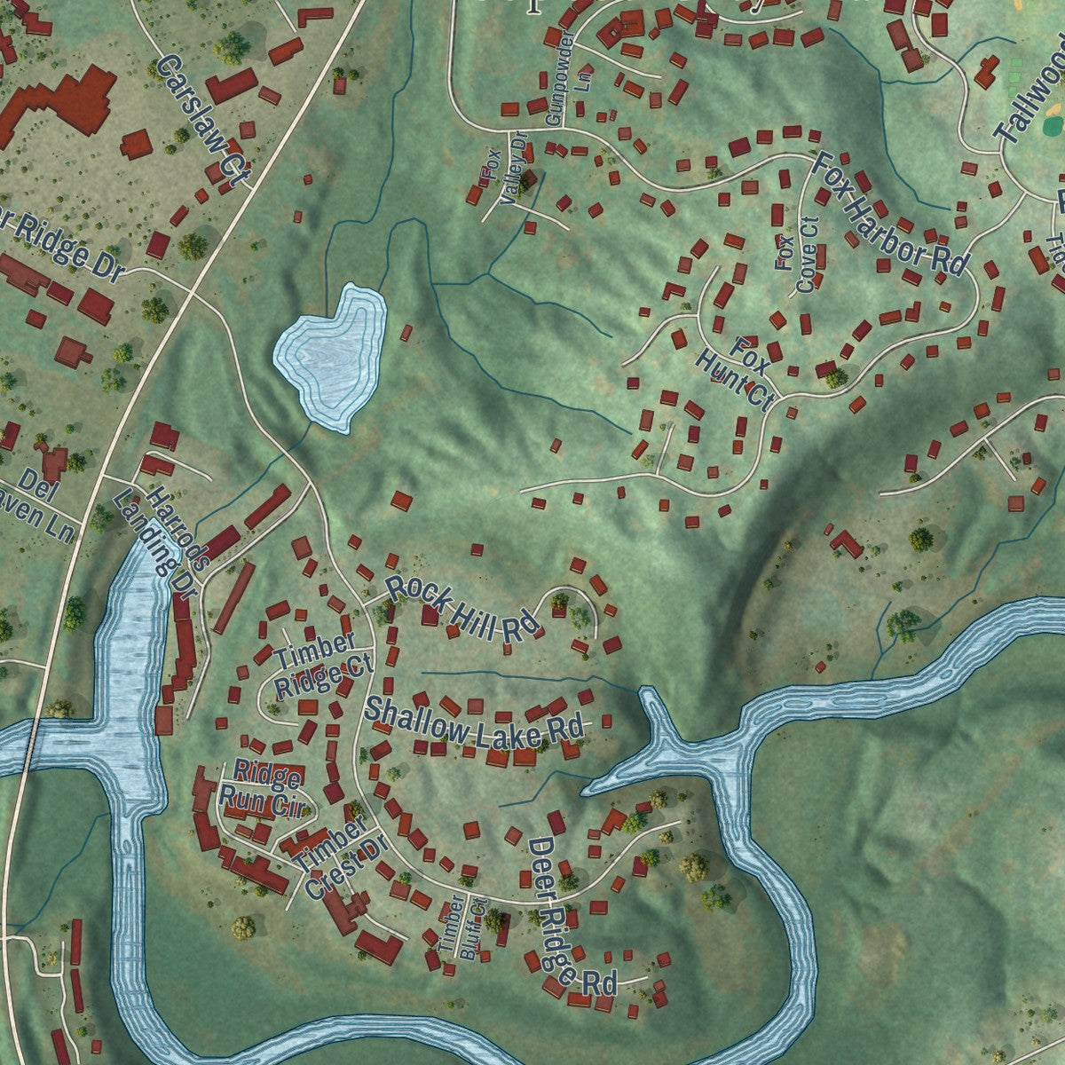 Second close-up of the map of Prospect, Kentucky print showing more streets and buildings