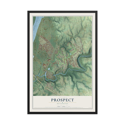 Map of Prospect, Kentucky, 12 x 18 inch print in a black wood frame
