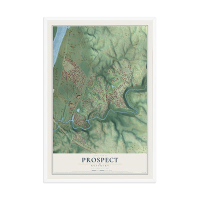Map of Prospect, Kentucky, 12 x 18 inch print in a white wood frame