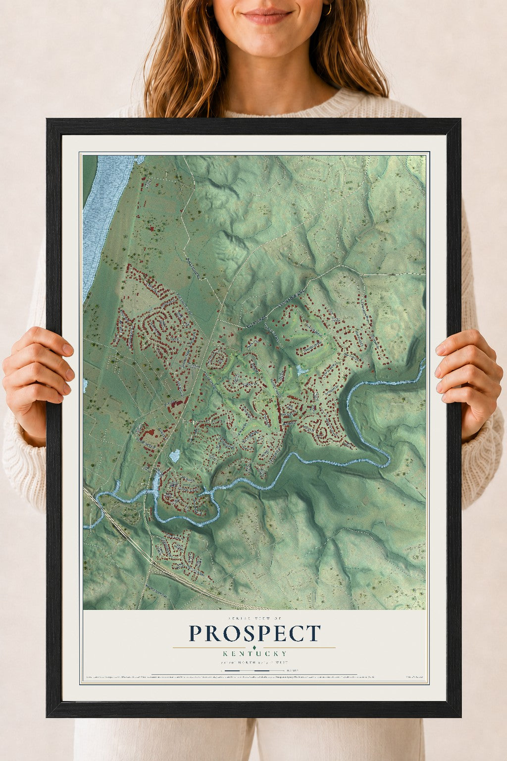 Map of Prospect, Kentucky, 18 x 24 inch print in a black wood frame
