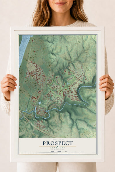 Map of Prospect, Kentucky, 18 x 24 inch print in a white wood frame