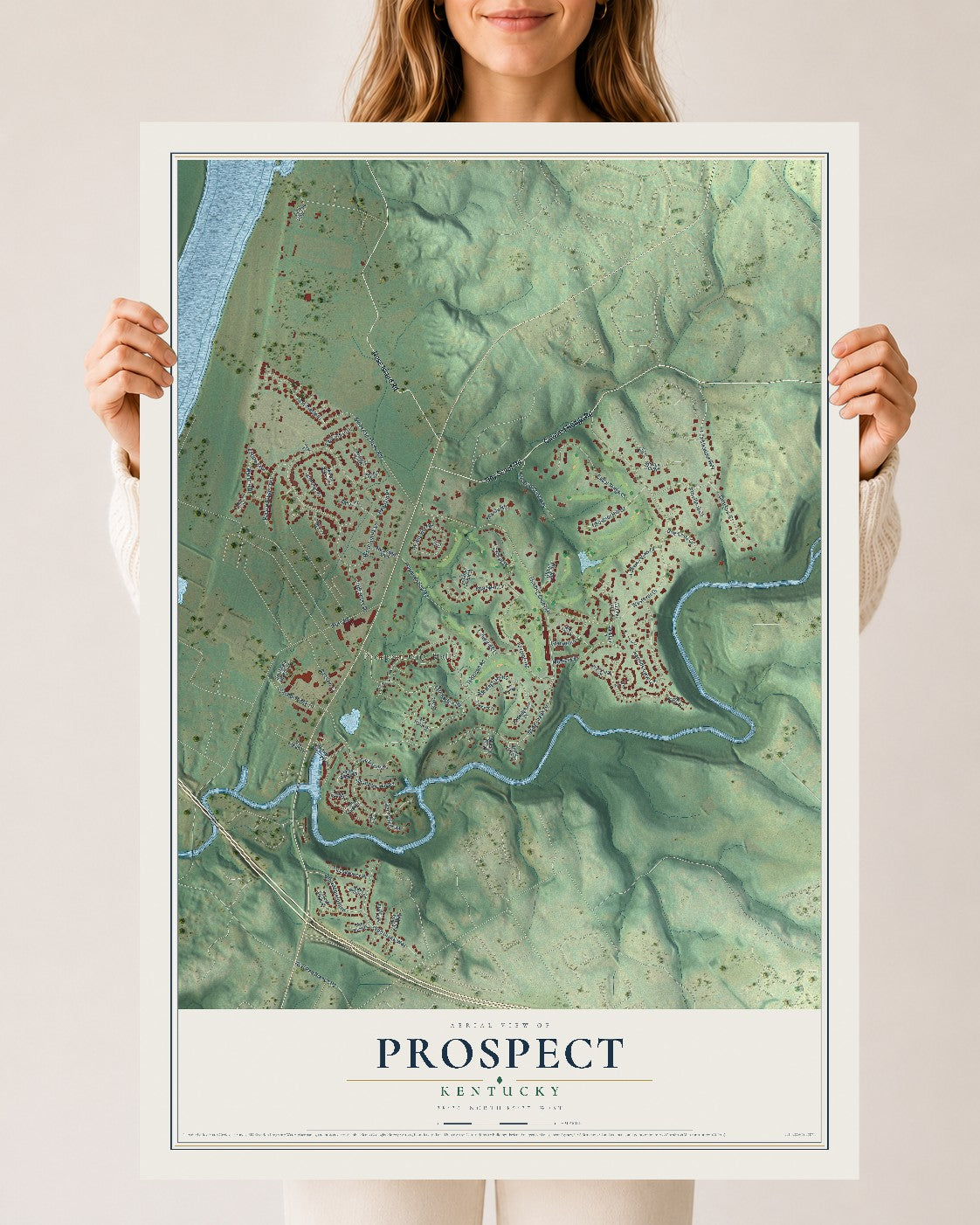 Map of Prospect, Kentucky, 24 x 36 inch unframed archival matte print