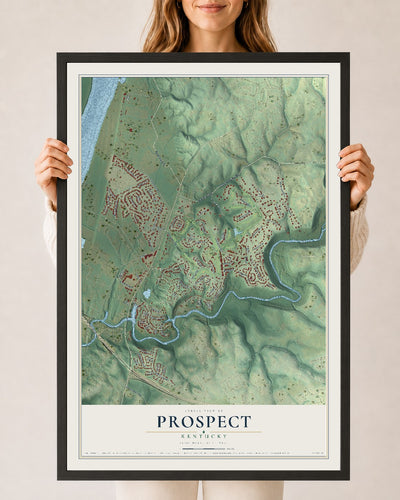 Map of Prospect, Kentucky, 24 x 36 inch print in a black wood frame