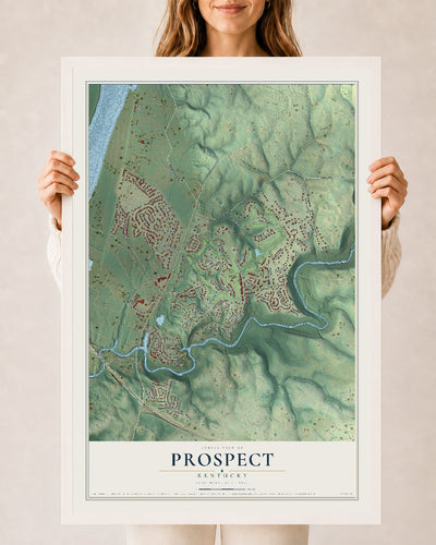 Map of Prospect, Kentucky, 24 x 36 inch print in a white wood frame