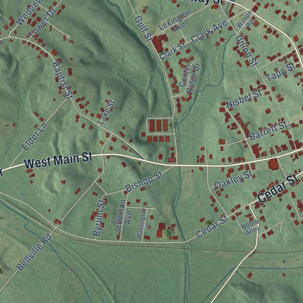 Second close-up of the map of Providence, Kentucky print showing more streets and buildings