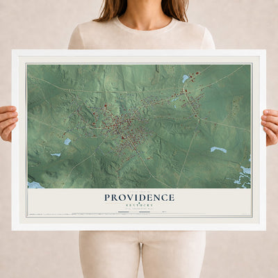 Map of Providence, Kentucky, 18 x 24 inch print in a white wood frame