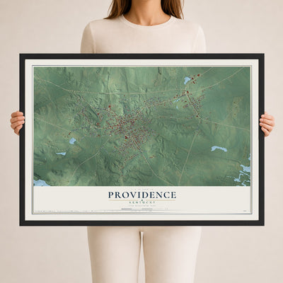 Map of Providence, Kentucky, 24 x 36 inch print in a black wood frame