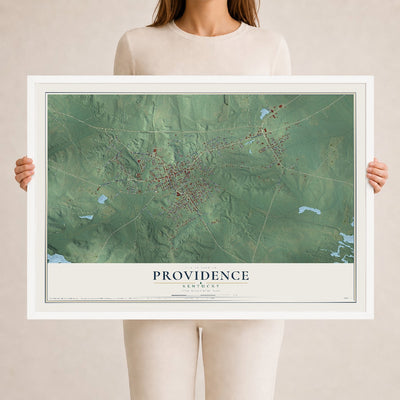 Map of Providence, Kentucky, 24 x 36 inch print in a white wood frame
