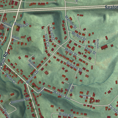 Close-up of the map of Raceland, Kentucky print showing street and building detail
