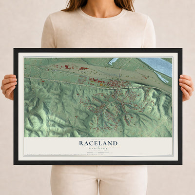 Map of Raceland, Kentucky, 12 x 18 inch print in a black wood frame