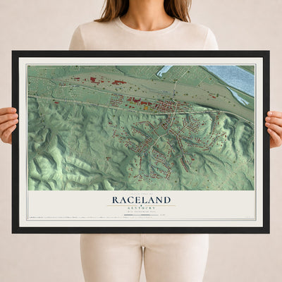 Map of Raceland, Kentucky, 18 x 24 inch print in a black wood frame