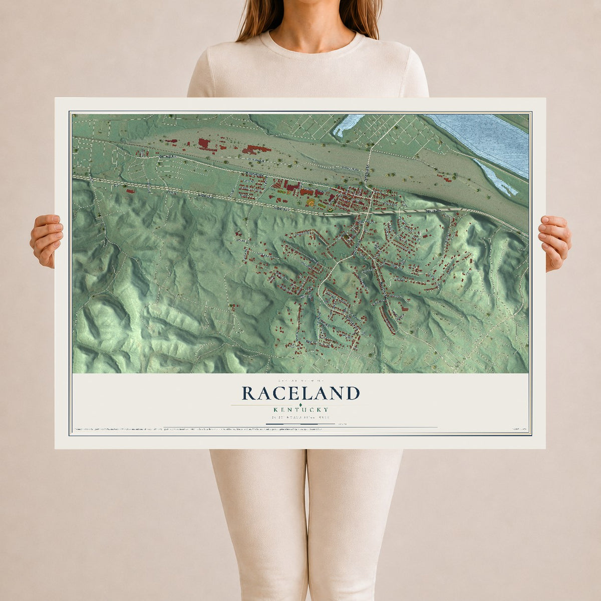 Map of Raceland, Kentucky, 24 x 36 inch unframed archival matte print
