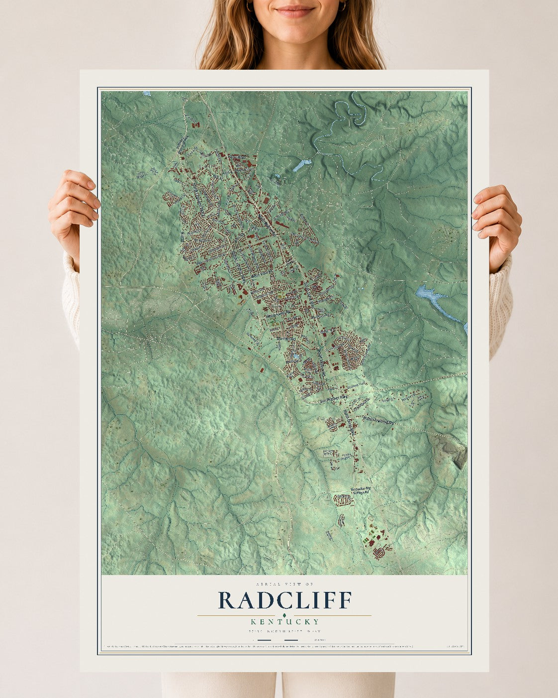 Map of Radcliff, Kentucky, 24 x 36 inch unframed archival matte print