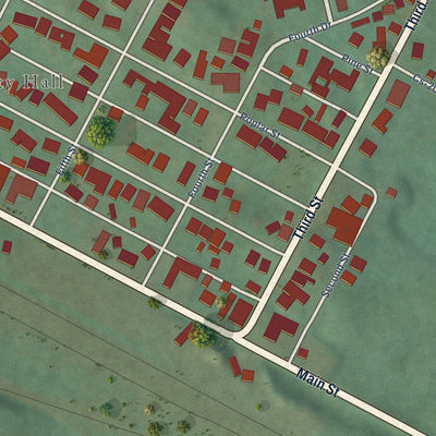 Close-up of the map of Ravenna, Kentucky print showing street and building detail