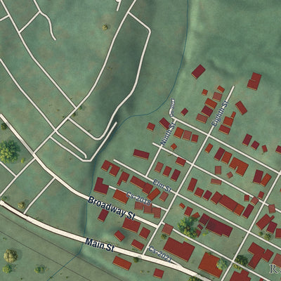 Second close-up of the map of Ravenna, Kentucky print showing more streets and buildings