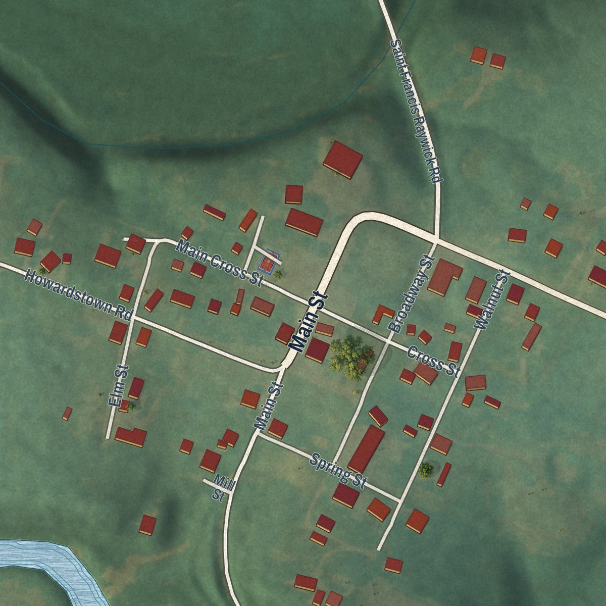 Close-up of the map of Raywick, Kentucky print showing street and building detail